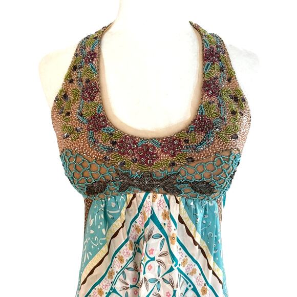 Nicole Miller Studio Halter Dress Beaded size 6 Silk Open Back Y2K Boho Fairy - Picture 3 of 6